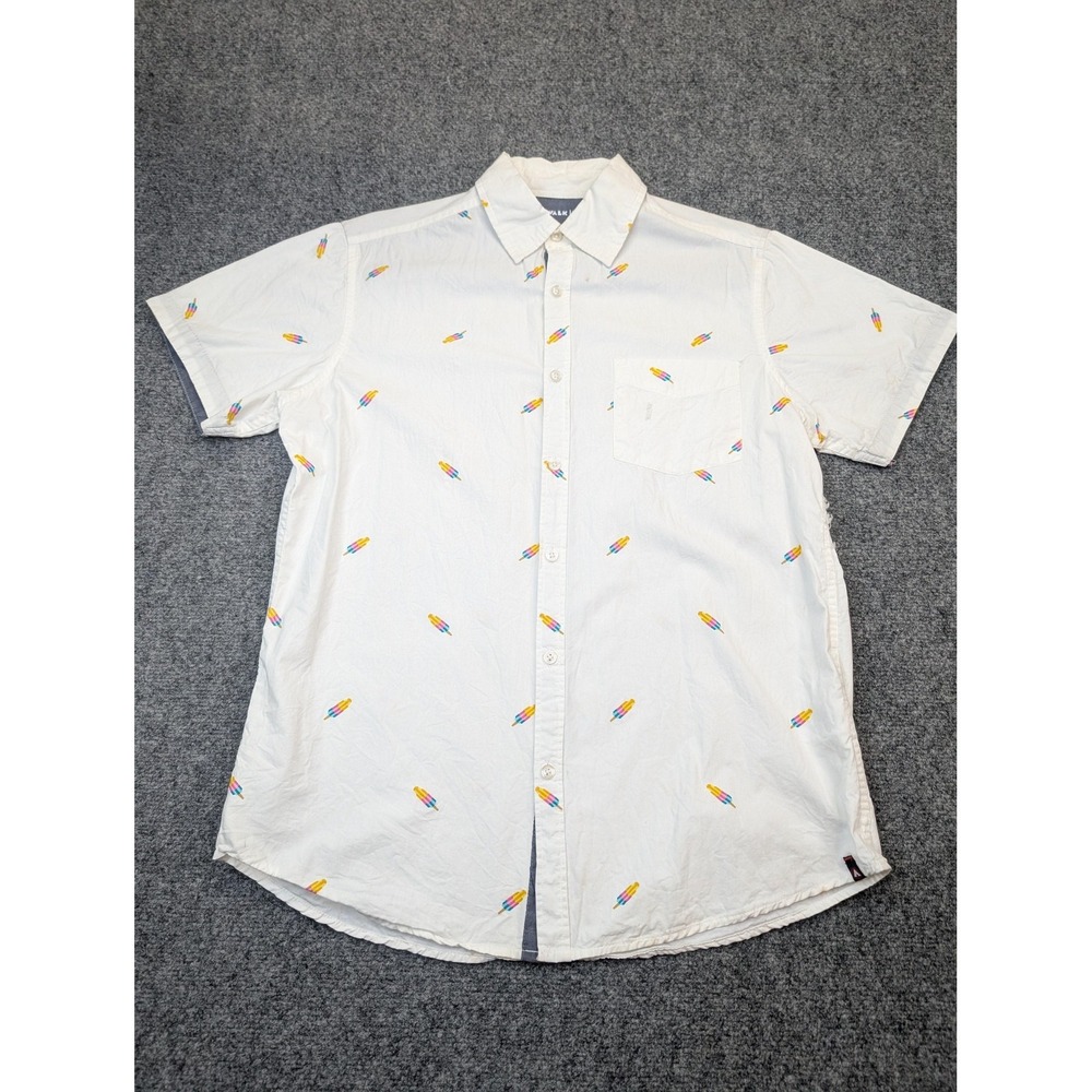 Airwalk Shirt Mens Medium White Popsicle Embroidered‎ Short Sleeve Button Up